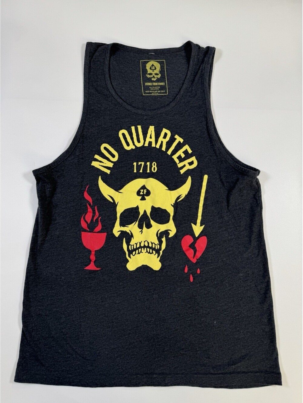 Zero Foxtrot No Quarter 1718 Skull Graphic Tank Top Men’s Large Black USA
